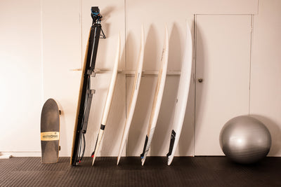 Surf Paddle Trainer folded up and stored easily against wall